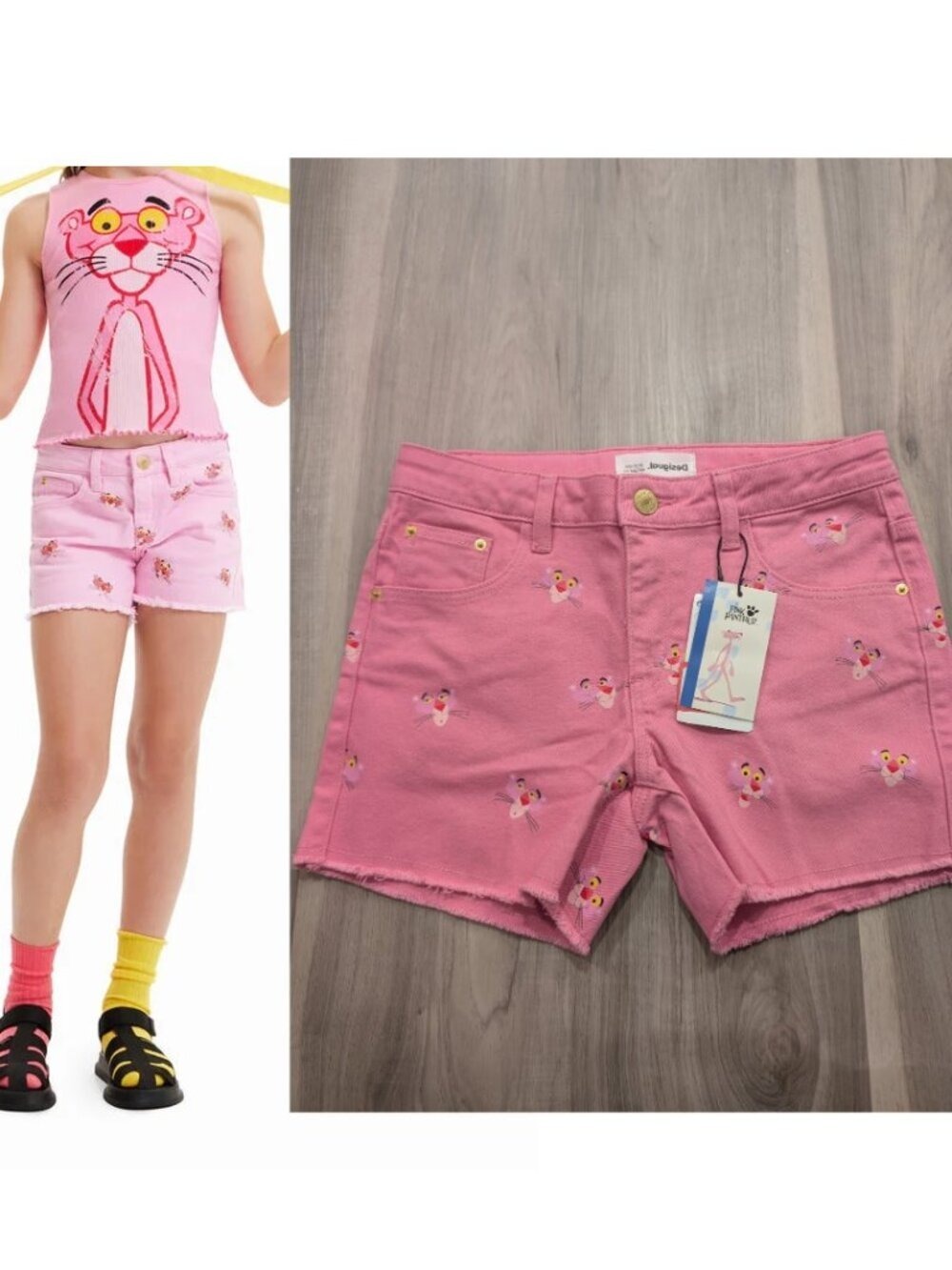Desigual | Girls Pink Panther Printed Denim Shorts In Pink